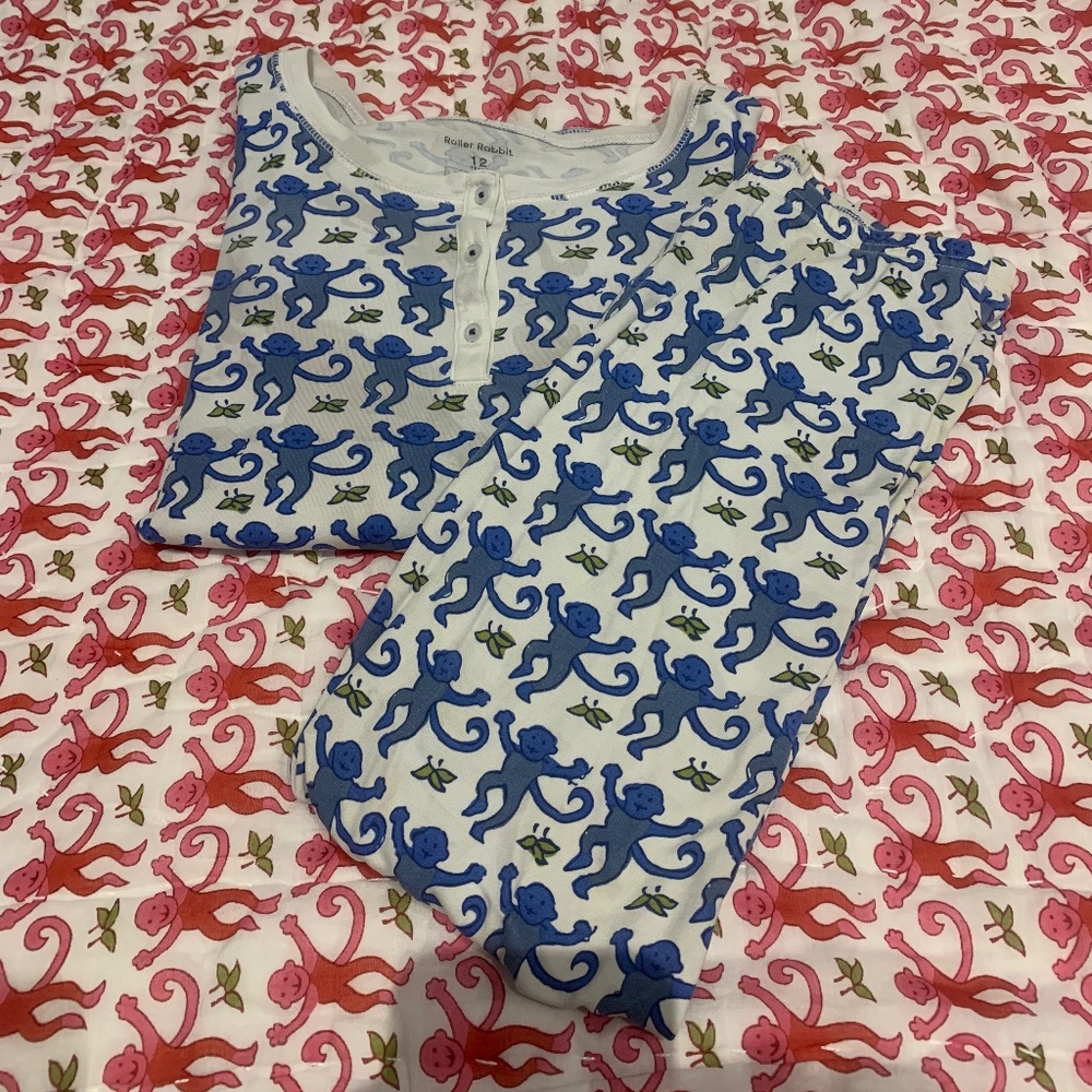 Roller Rabbit blue monkeys kids Pajama size 12